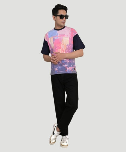 Men's Black Graphic Print Half Sleeves Oversized Fit T-Shirt